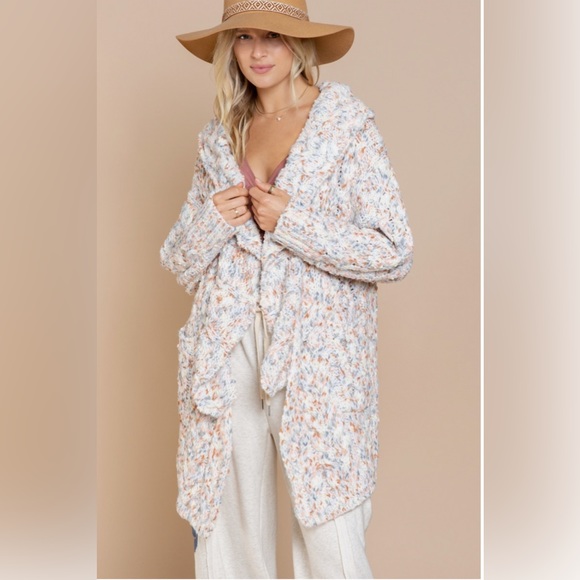 Cozy Confetti Open Front Cardigan Sweater Pink Cream - Picture 2 of 8